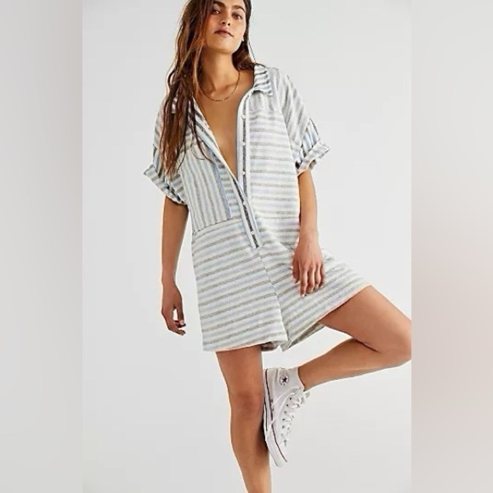 Free people oversize striped romper XS